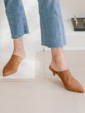 Jenni Kayne Walnut Oiled Leather Kitten Heel Mules Size 41